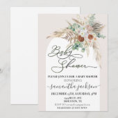 ベビーシャワー パンパスグラス ボヘミア アーチ モダン 招待状 (正面/裏面)