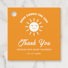 ベビーシャワー　ヒアカムズザサン　サン　オレンジ　ホワイト フェイバータグ