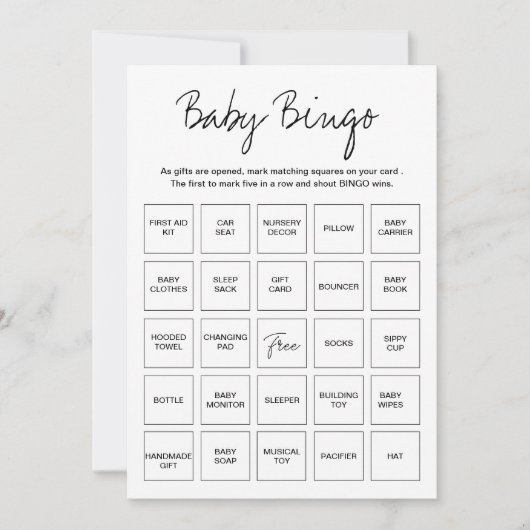 ベビーシャワー ビンゴカード, ユニークな事前に記入されたベビービン 招待状 (正面)