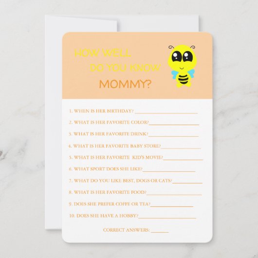 ベビーシャワー、ビー、ママのカードを知ってるか 招待状 (正面)