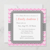 ベビーシャワー-ピンクと白のシェブロン、ベビーガール 招待状 (裏面)