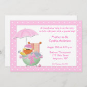 ベビーシャワー ピンクのダックバス 招待状 (正面/裏面)