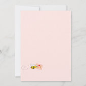 ベビーシャワー ピンクのミツバチ 花 緑の葉 女の子 招待状 (裏面)