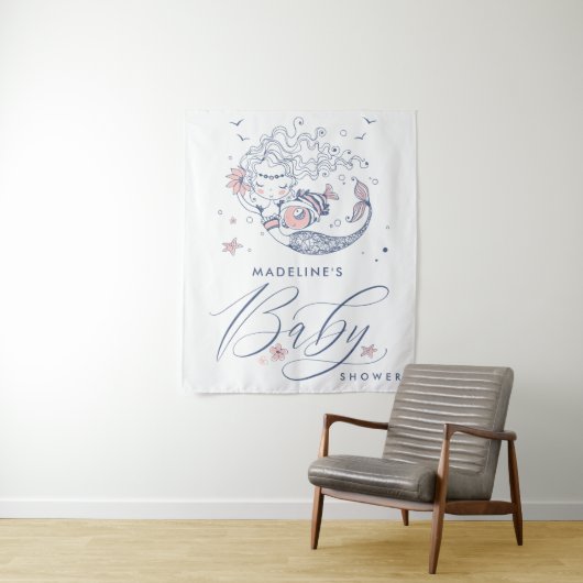 ベビーシャワー | ピンクの小さな女の子マーメイドタペストリー タペストリー (インサイチュ)