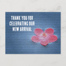 ベビーシャワー ピンクの花 青い水 ゲスト感謝