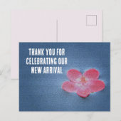 ベビーシャワー ピンクの花 青い水 ゲスト 感謝 ポストカード (正面/裏面)