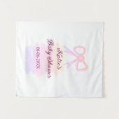 ベビーシャワー ピンクの蝶リボン 水彩 エレガント モダン タペストリー (正面(横))