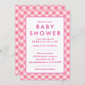 ベビーシャワー |ピンクギンガム 招待状 (正面/裏面)