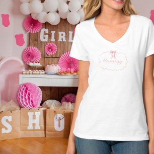 ベビーシャワー ピンクボウ ガール コケット マミー カスタム Tシャツ