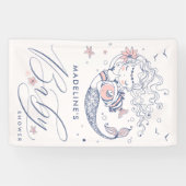 ベビーシャワー |ピンク小さな女の子マーメイドバナー 横断幕 (横)