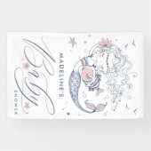 ベビーシャワー |ピンク小さな女の子マーメイドバナー 横断幕 (横)