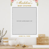 ベビーシャワー フォトブース プロップ | ゴールド ピンク フラワーリ ポスター (キッチン)