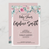 ベビーシャワー フラワーブラッシュ 招待状 (正面/裏面)