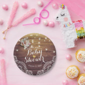 ベビーシャワー フラワー ストリング ライト ラスティック ウッドレース ペーパープレート (パーティー)