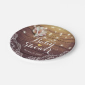 ベビーシャワー フラワー ストリング ライト ラスティック ウッドレース ペーパープレート (アングル)