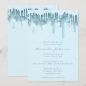 ベビーシャワー ブライダル スイート 16歳  ドリップス パークル ブルー 招待状 (正面/裏面)