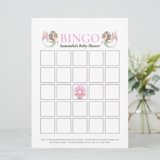 ベビーシャワー ブラウン マーメイド ビンゴ アンダーザシー ピンク 招待状 (スタンド正面)