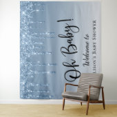 ベビーシャワー ブルー グリッター ウェルカム フォト バックドロップ タペストリー (インサイチュ)