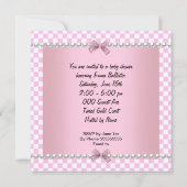 ベビーシャワー プレゼント 女の子 ピンク チェック 乳母車 招待状 (裏面)