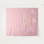 ベビーシャワー プレッティー ピンク フォトブース バックドロップ タペストリー (正面(横))