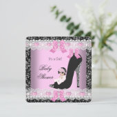 ベビーシャワー ベビーガール ピンクレース ハート シューズ 招待状 (スタンド正面)