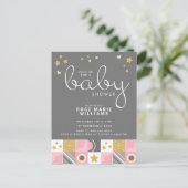 ベビーシャワー |ベビーピンクの月と星のはがき ポストカード (スタンド正面)