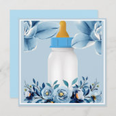 ベビーシャワー – ベビーボトル – 花 サンキューカード (正面/裏面)