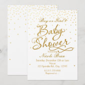 ベビーシャワー ホワイト&ゴールド コンフェッティドット 招待状 (正面/裏面)