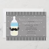 ベビーシャワー ボトル & ヒゲ 現代の招待状 招待状 (正面)