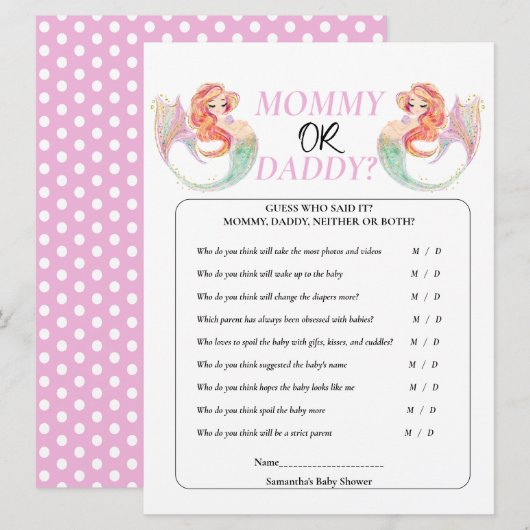 ベビーシャワー マーメイド 海の下。ママ or パパ 招待状 (正面/裏面)