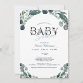 ベビーシャワー ユーカリ グリーン ネイビーブルー 招待状 (正面)
