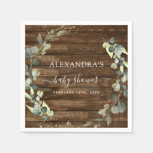 ベビーシャワー ユーカリ グリーン 多肉植物 スタンダードカクテルナプキン (正面)