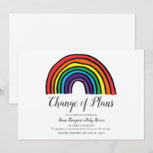 ベビーシャワー 予定変更 モダンスクリプト レインボー 招待状 (正面/裏面)