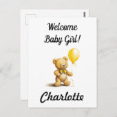 ベビーシャワー, 個人名入り テディベア カード, 男女兼用 ポストカード (正面/裏面)