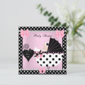 ベビーシャワー 可愛い 赤ちゃん 女の子 ピンク 水玉 ブロンド 招待状 (スタンド正面)