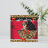 ベビーシャワー 可愛い 赤ちゃん 女の子 赤 ヒョウ柄 リボン 招待状 (スタンド正面)