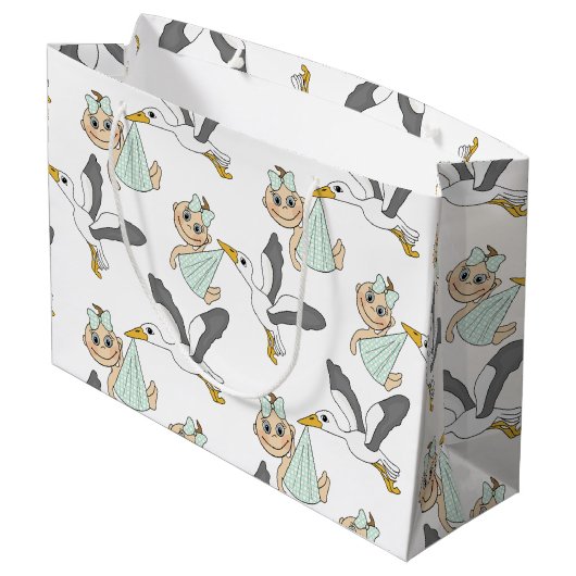 ベビーシャワー/大きい誕生のギフトバッグ-光沢のある ラージペーパーバッグ (裏面アングル)