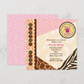 ベビーシャワー 女の子 ピンク サファリ テーマ 招待状 (正面/裏面)