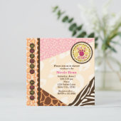 ベビーシャワー 女の子 ピンク サファリ テーマ 招待状 (スタンド正面)