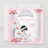 ベビーシャワー 女の子 プリンセス バタフライ シューズ ピンク ローズ 招待状 (正面)