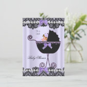 ベビーシャワー 女の子 ラベンダー パープル ブラックレース 招待状 (スタンド正面)