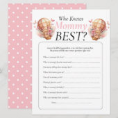 ベビーシャワー 女の子 誕生前のお祝い テディーバルーン 招待状 (正面/裏面)