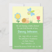 ベビーシャワー:庭にかわいいトンボとカタツムリ 招待状 (正面)