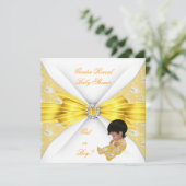 ベビーシャワー 性別発表 イエロー 女の子 男の子 ウサギ 朝 招待状 (スタンド正面)