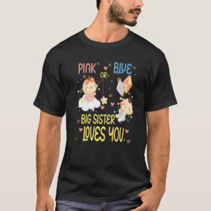 ベビーシャワー 性別発表 ピンクかブルー 大きな妹 Tシャツ