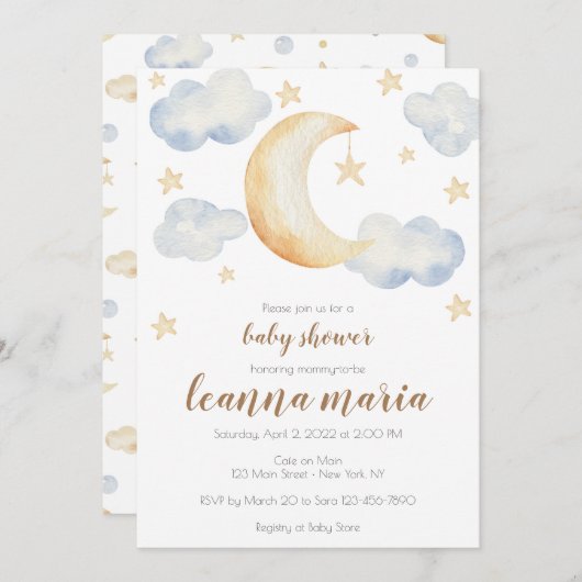 ベビーシャワー 性別発表 ムーン スターズ インビテーション (正面/裏面)