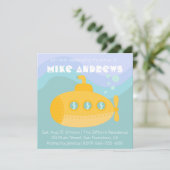 ベビーシャワー: 愛らしい黄色の潜水艦 水中 招待状 (スタンド正面)