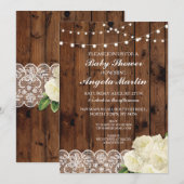 ベビーシャワー 招待状 ラスティック パーティー レース ウッド ローズ (正面/裏面)