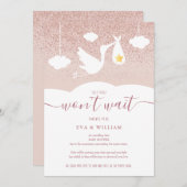 ベビーシャワー、散水キャンセルストークグリッター 招待状 (正面/裏面)