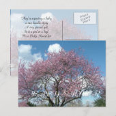 ベビーシャワー、春さくらんぼ開花ツリー インビテーションポストカード (正面/裏面)